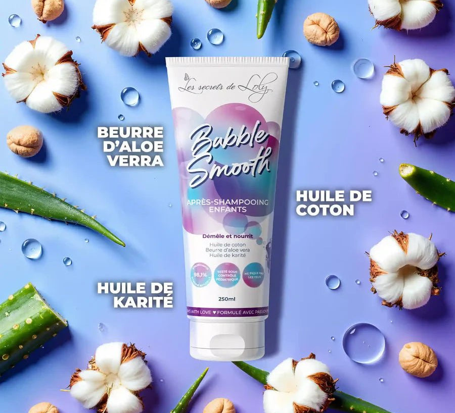 Après-Shampoing Enfants – Bubble Smooth | Les Secrets de Loly – soin capillaire naturel pour cheveux ondulés, bouclés, frisés et crépus | L’Art des Boucles Suisse