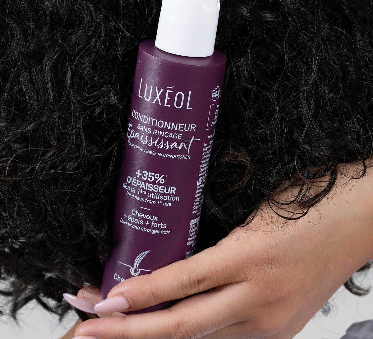Application Conditionneur Épaississant Sans Rinçage Luxéol – soin fortifiant et volumateur cheveux bouclés, frisés