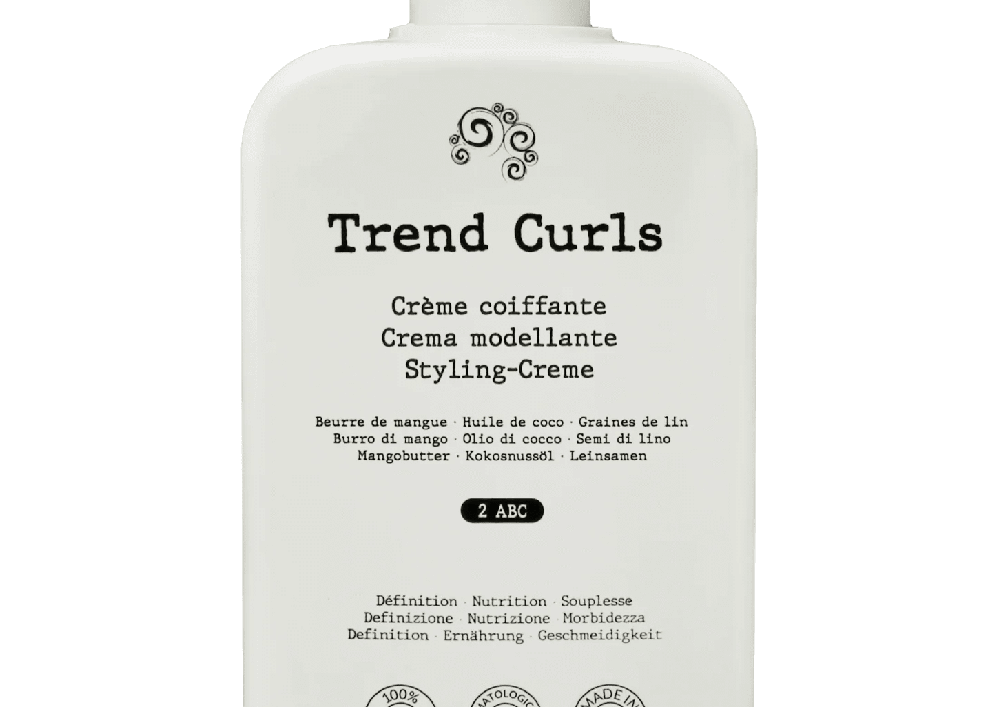 Crème Coiffante Cheveux Ondulés Bouclés 2ABC – Trend Curls – soin capillaire naturel pour cheveux ondulés, bouclés, frisés et crépus | L’Art des Boucles Suisse