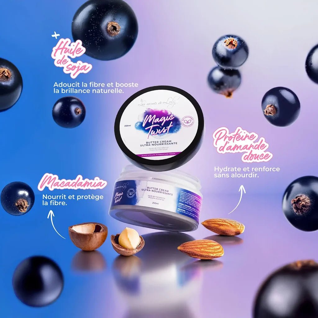 Crème Coiffante Nourrissante Cheveux Crépus – Les Secrets de Loly (Magic Twist) – soin capillaire naturel pour cheveux ondulés, bouclés, frisés et crépus | L’Art des Boucles Suisse