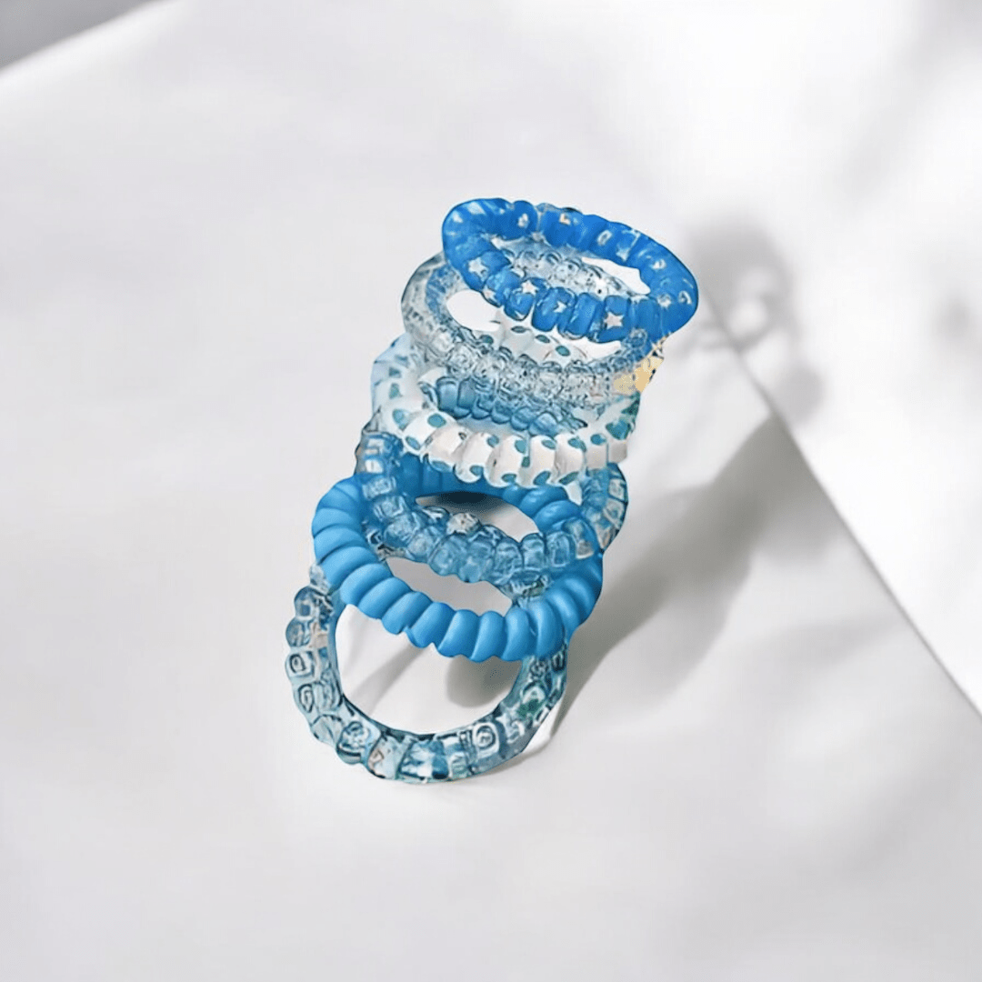 Élastiques en spirales bleus pour cheveux bouclés et frisés