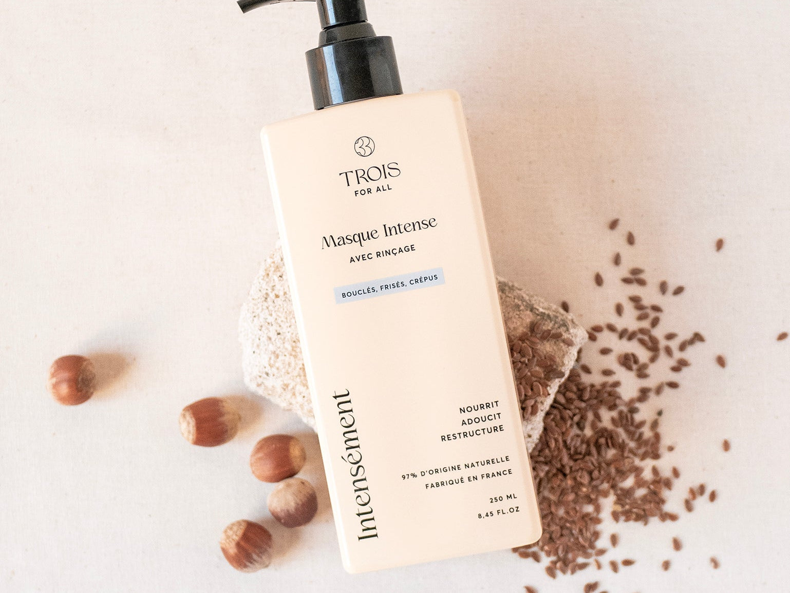 Trois For All – masque capillaire intense réparateur, soin naturel hydratant et fortifiant cheveux bouclés et frisés