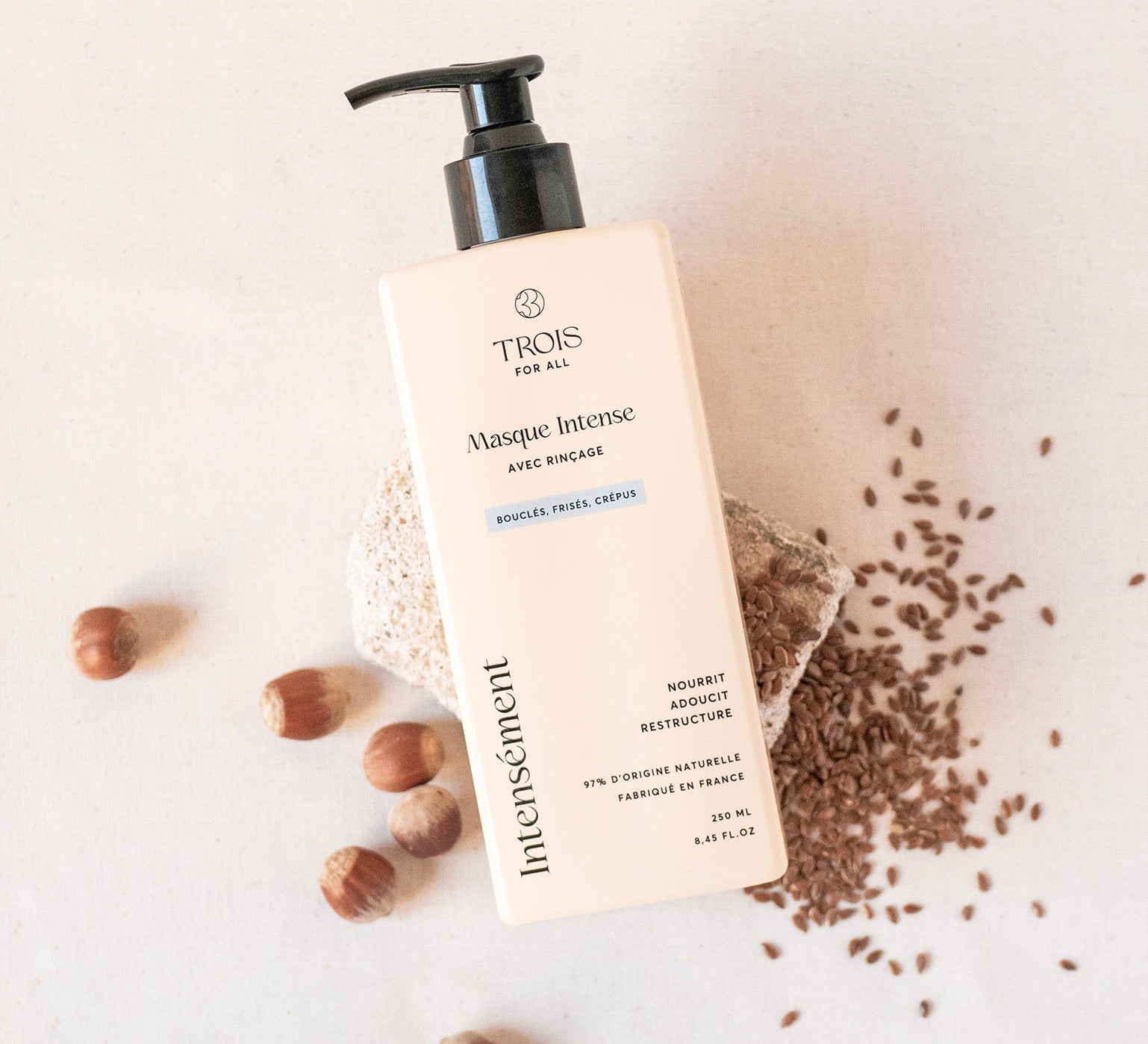 Trois For All – masque capillaire intense réparateur, soin naturel hydratant et fortifiant cheveux bouclés et frisés