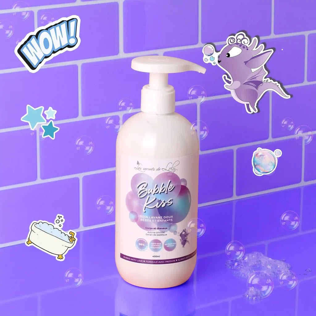 Nettoyant 2-en-1 Bébé Corps & Cheveux – Les Secrets de Loly (Bubble Kiss) – soin capillaire naturel pour cheveux ondulés, bouclés, frisés et crépus | L’Art des Boucles Suisse