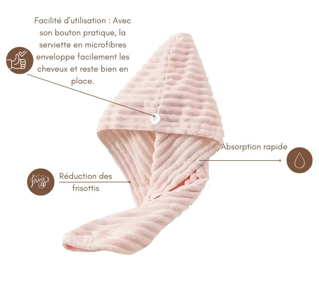 Serviette ultra douce en microfibres rose – idéale pour cheveux bouclés