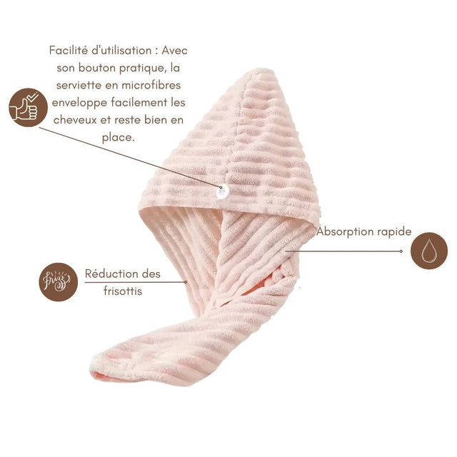Serviette ultra douce en microfibres rose – idéale pour cheveux bouclés