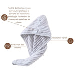 Serviette microfibres grise – séchage rapide et doux des cheveux frisés