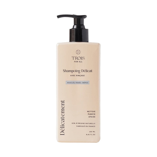 Shampoing délicat purifiant Trois For All – soin doux naturel pour cheveux ondulés, bouclés et frisés | L’Art des Boucles