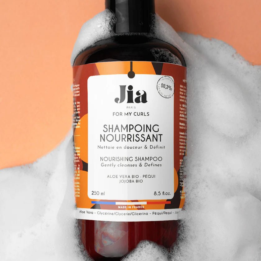 Shampoing nourrissant Jia Paris – soin hydratant naturel pour cheveux bouclés, frisés et crépus.