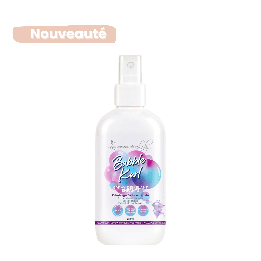Spray Démêlant Enfants – Bubble Kurl | Les Secrets de Loly – soin cheveux bouclés | L’Art des Boucles Suisse