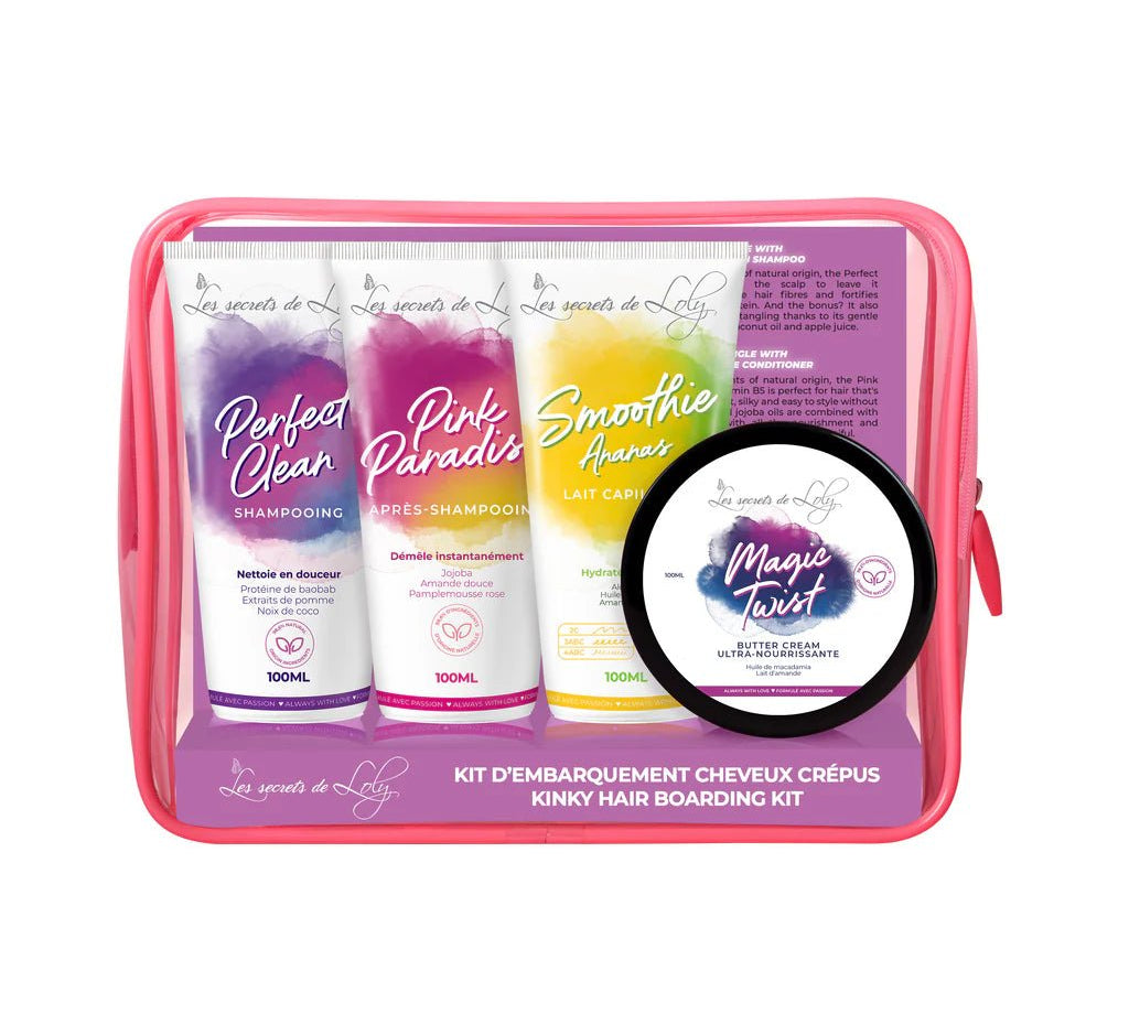 Kit voyage Les Secrets de Loly – routine cheveux crépus et bouclés