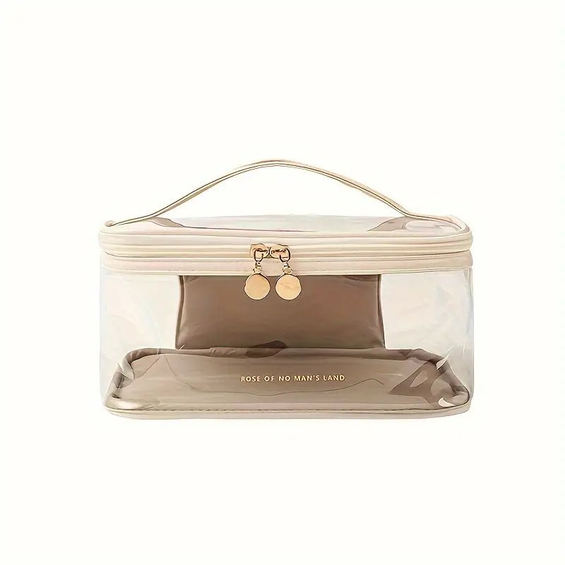 Trousse transparente L’Art des Boucles – rangement élégant pour produits et accessoires capillaires